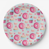 Donuts Macarons en Cupcake Patroon in Waterverf Papieren Bordje (Voorkant)