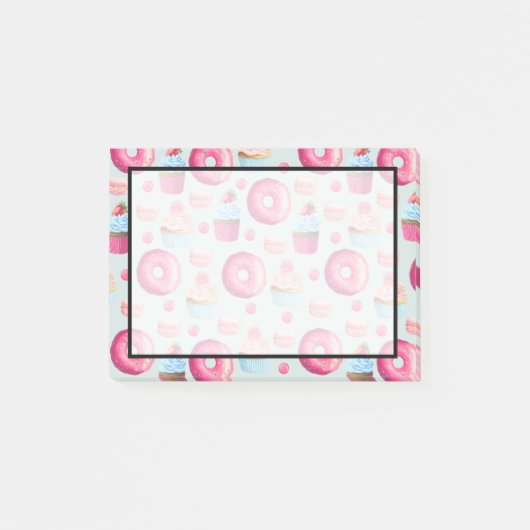 Donuts Macarons en Cupcake Patroon in Waterverf Post-it® Notes (Voorkant)