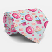 Donuts Macarons en Cupcake Patroon in Waterverf Stropdas (Opgerold)