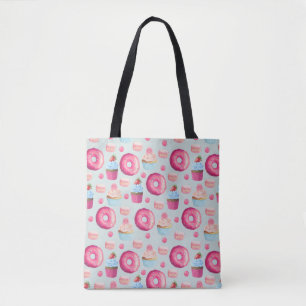 Donuts Macarons en Cupcake Patroon in Waterverf Tote Bag