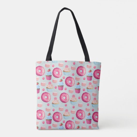Donuts Macarons en Cupcake Patroon in Waterverf Tote Bag (Achterkant)