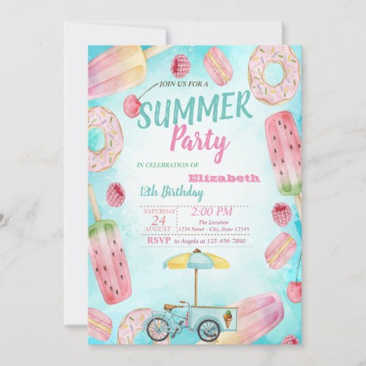 Donuts,Macarons,Ijsfiets verjaardagsfeestje Kaart (Voorkant)