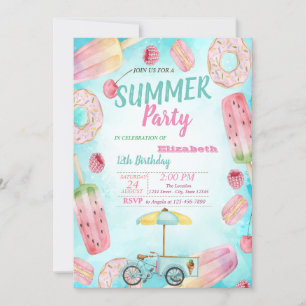 Donuts, Macaroons, Ice crème Bike Birthday Party Kaart