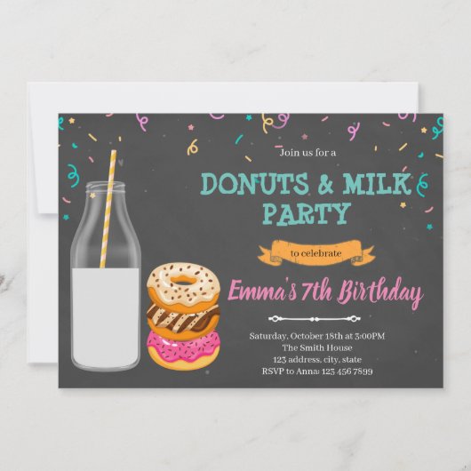 Donuts melk feestthema kaart (Voorkant)