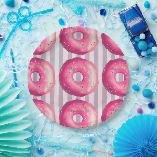 Donuts met roze vorst en sprinken papieren bordje (Feest)