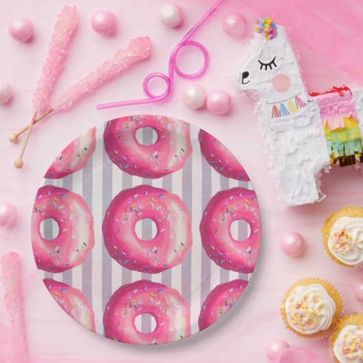 Donuts met roze vorst en sprinken papieren bordje (Feest)
