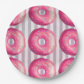 Donuts met roze vorst en sprinken papieren bordje (Voorkant)
