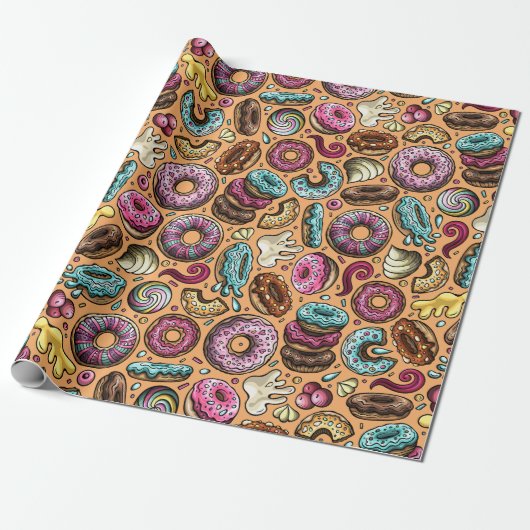 Donuts met sprinkles patroon cadeaupapier (Uitgerold)