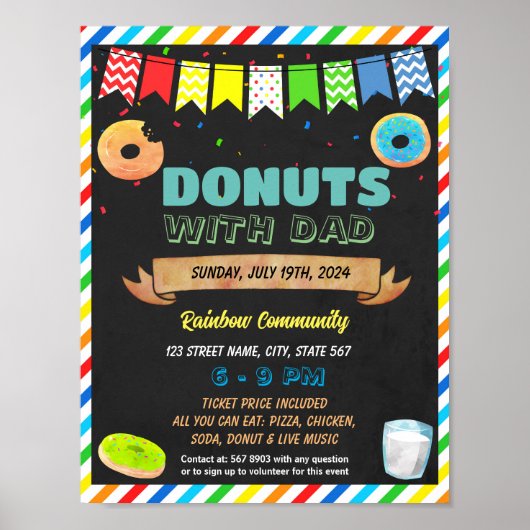 Donuts met vader fondsenwerving evenement sjabloon poster (Voorkant)