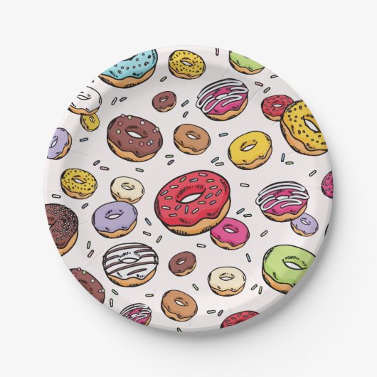 Donuts naadloos patroon papieren bordje (Voorkant)