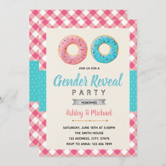 Donuts onthullen uitnodiging voor een feestje (Voorkant / Achterkant)