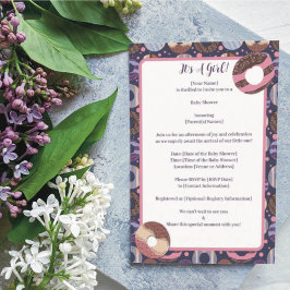 Donuts Paarse Baby Meisje Douche Kaart