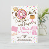 Donuts, pannenkoeken en pyjama's, "sleepover"-uitn kaart (Staand voorkant)