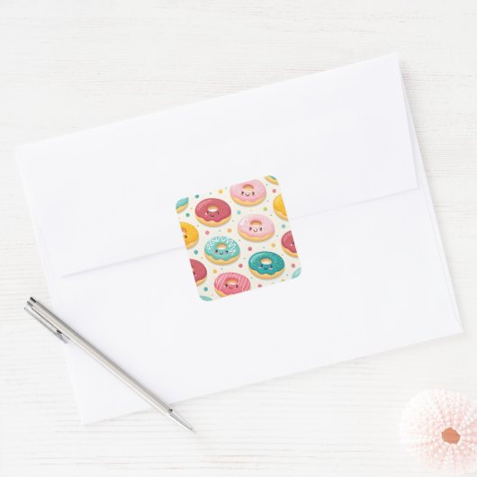 Donuts Patroon Vierkante Sticker (Envelop)