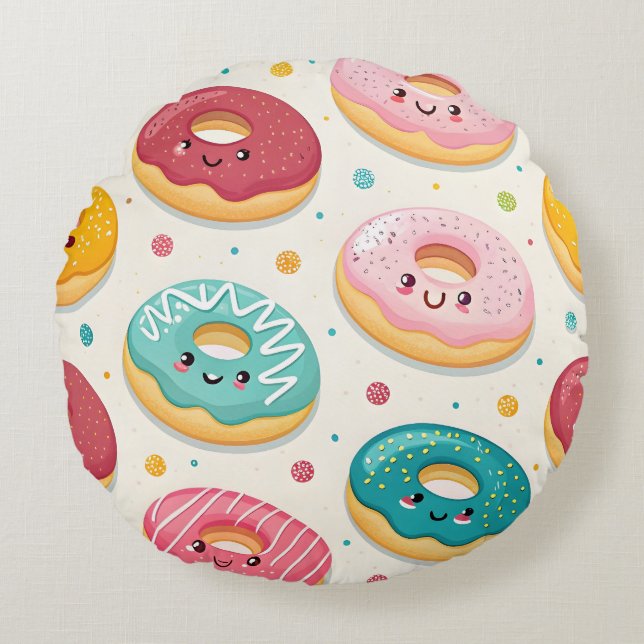 Donuts Pattern Rond Kussen (Voorkant)