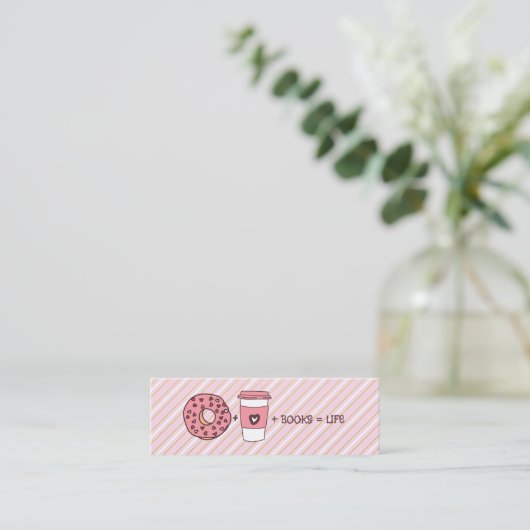 Donuts plus Coffee plus Books Equal Life Bladwijze Mini Visitekaartje (Staand voorkant)
