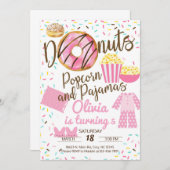 Donuts, popcorn en pyjama's, sleepover-uitnodiging kaart (Voorkant / Achterkant)