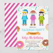 Donuts pyjama verjaardagsfeestje uitnodiging (Voorkant / Achterkant)