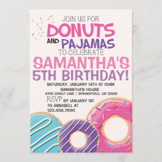 Donuts & pyjama verjaardagsuitnodiging | 5x7 kaart