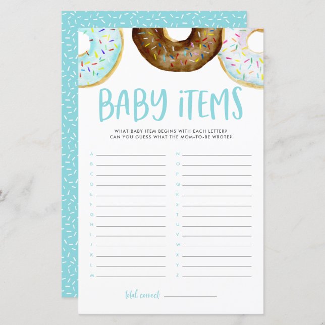 Donuts raden het Baby Baby shower spel (Voorkant / Achterkant)