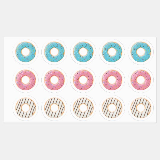 Donuts roze blauw en beten crème 3x set labels (Vel)