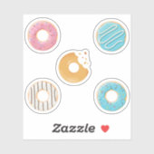 Donuts roze blauw en hapjes chocolade 5x set sticker (Vel)
