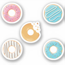 Donuts roze blauw en hapjes chocolade 5x set sticker