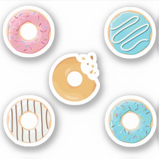 Donuts roze blauw en hapjes chocolade 5x set sticker (Voorkant)