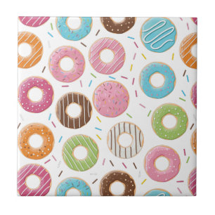 Donuts roze blauw en hapjes chocolade patroon tegeltje