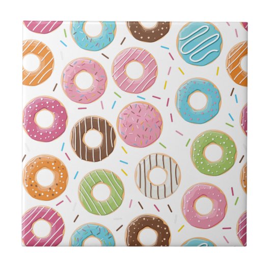 Donuts roze blauw en hapjes chocolade patroon tegeltje (Voorkant)