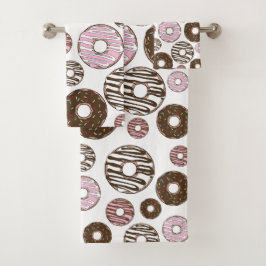 Donuts, roze donuts, bruine donuts bad handdoek