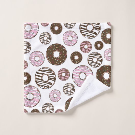 Donuts, roze donuts, bruine donuts bad handdoek (Wasdoekje)