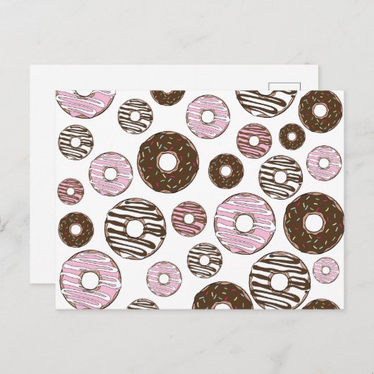 Donuts, roze donuts, bruine donuts briefkaart (Voorkant / Achterkant)