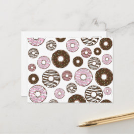 Donuts, roze donuts, bruine donuts briefkaart