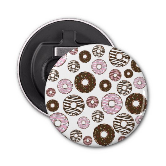 Donuts, roze donuts, bruine donuts button flesopener (Voorkant)