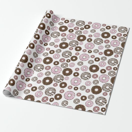 Donuts, roze donuts, bruine donuts cadeaupapier (Uitgerold)