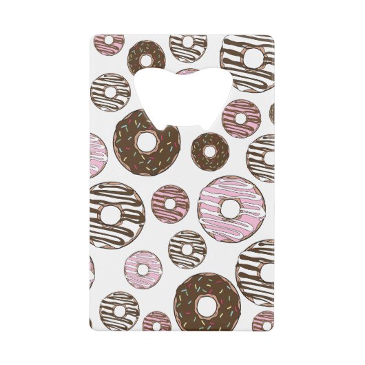 Donuts, roze donuts, bruine donuts creditkaart flessenopener (Voorkant)