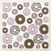 Donuts, roze donuts, bruine donuts glazen onderzetter (Voorkant)