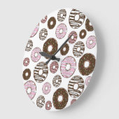 Donuts, roze donuts, bruine donuts grote klok (Hoek)