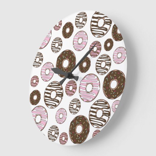 Donuts, roze donuts, bruine donuts grote klok (Hoek)