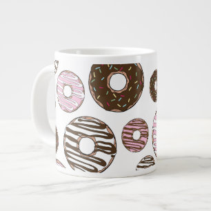 Donuts, roze donuts, bruine donuts grote koffiekop