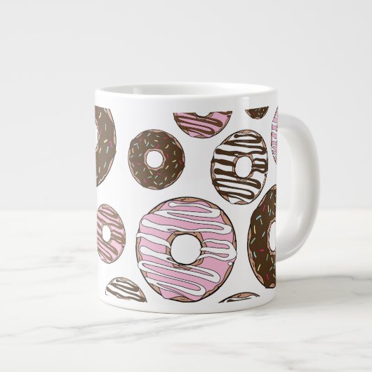 Donuts, roze donuts, bruine donuts grote koffiekop (Voorkant rechts)