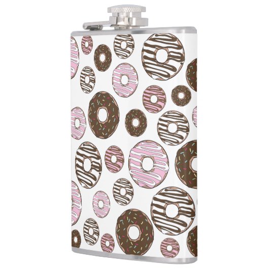 Donuts, roze donuts, bruine donuts heupfles (Links)