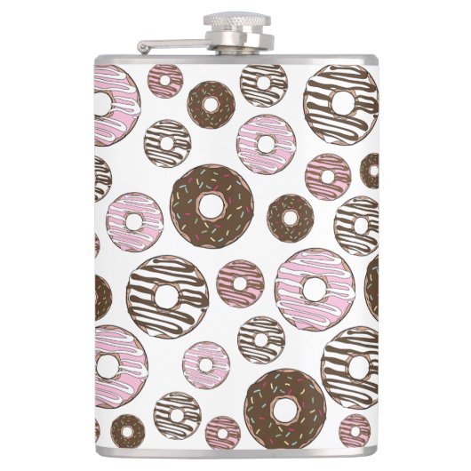 Donuts, roze donuts, bruine donuts heupfles (Voorkant)