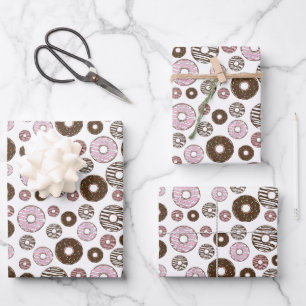 Donuts, roze donuts, bruine donuts inpakpapier vel
