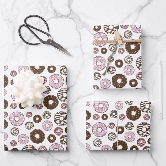 Donuts, roze donuts, bruine donuts inpakpapier vel (Voorkant)