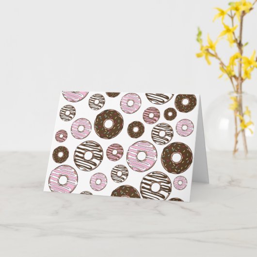 Donuts, roze donuts, bruine donuts kaart (Gele Bloem)