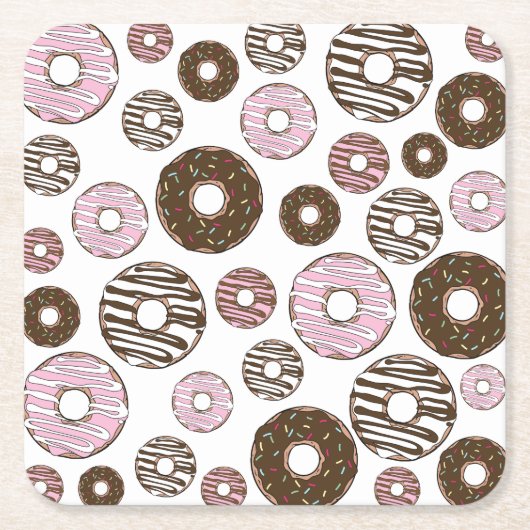 Donuts, roze donuts, bruine donuts kartonnen onderzetters (Voorkant)