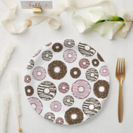 Donuts, roze donuts, bruine donuts papieren bordje