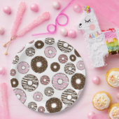 Donuts, roze donuts, bruine donuts papieren bordje (Feest)